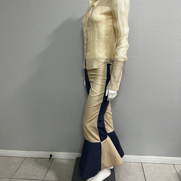 New Color Block High Rise Big Bell Bottom Pants - Picture 3 of 7